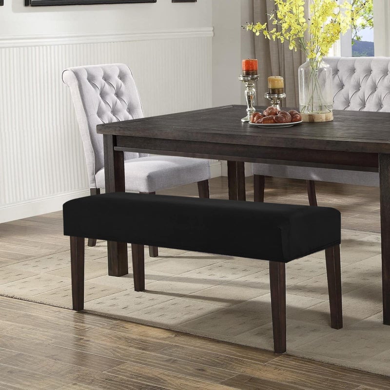 WOMACO Dining Room Bench Covers Stretch Spandex Upholstered Bench Seat Cushion Slipcovers for Kitchen Dining Bench Seat Protector (Black, Medium) - Image 2